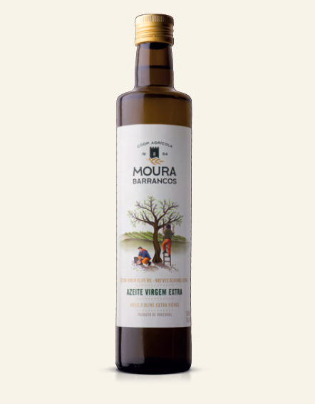 En halv liter fantastisk ekstra jomfru olivenolie med karakter og balance fra Moura i Alentejo